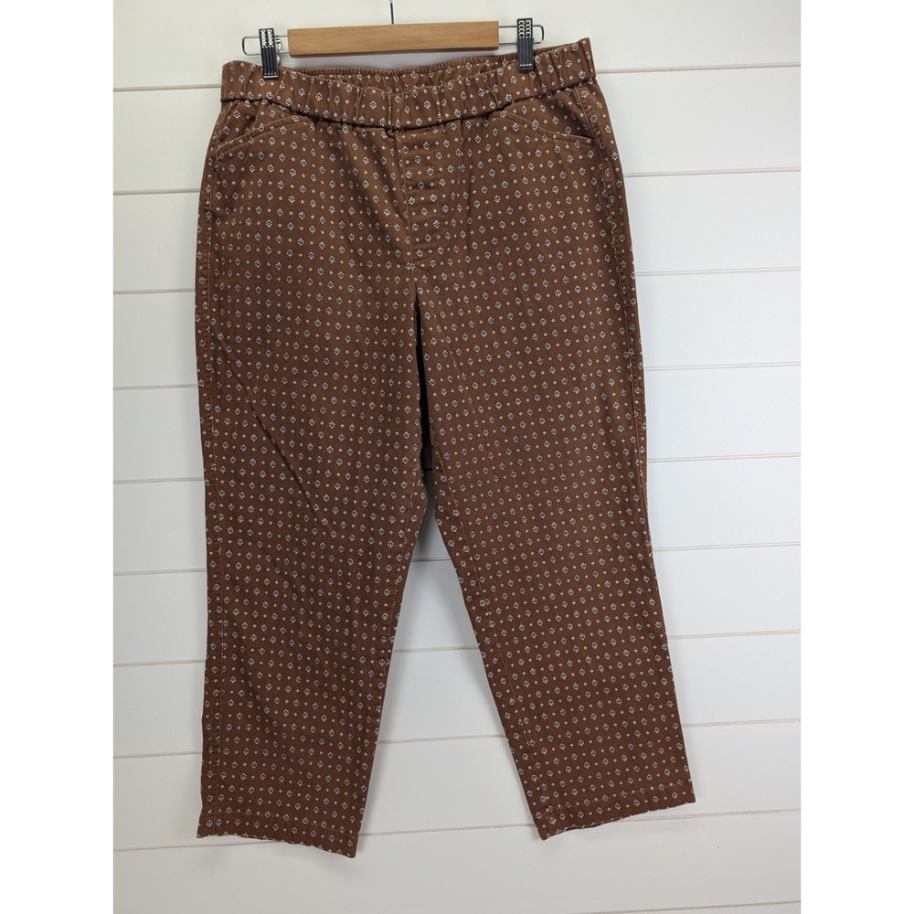 Lands End Cropped Pants Women 12 Brown Capri Floral Resort Wear Casual Classic